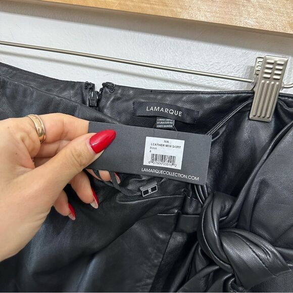 Lamarque Iva Leather Draped Skirt - Black - Picture 3 of 6